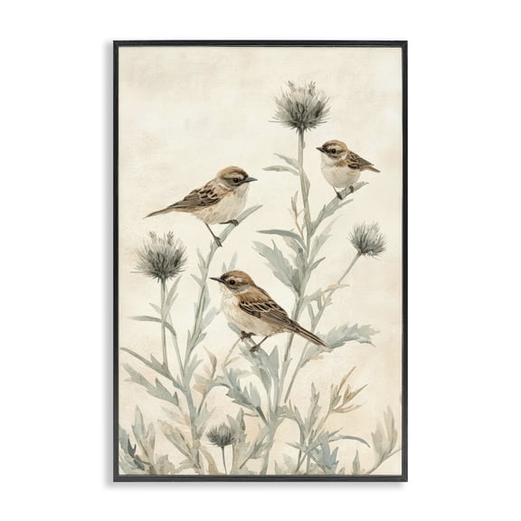 Stupell Industries Sparrows on Thistle Stems Black Framed Giclee Art, design by Petal Prints Design