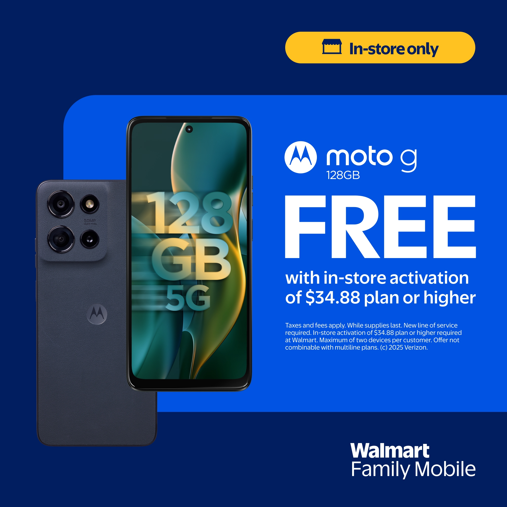 Open Box Walmart Family Mobile Motorola moto g 2025, 5G, 128GB, Gray - Prepaid Smartphone [Locked to Walmart Family Mobile]