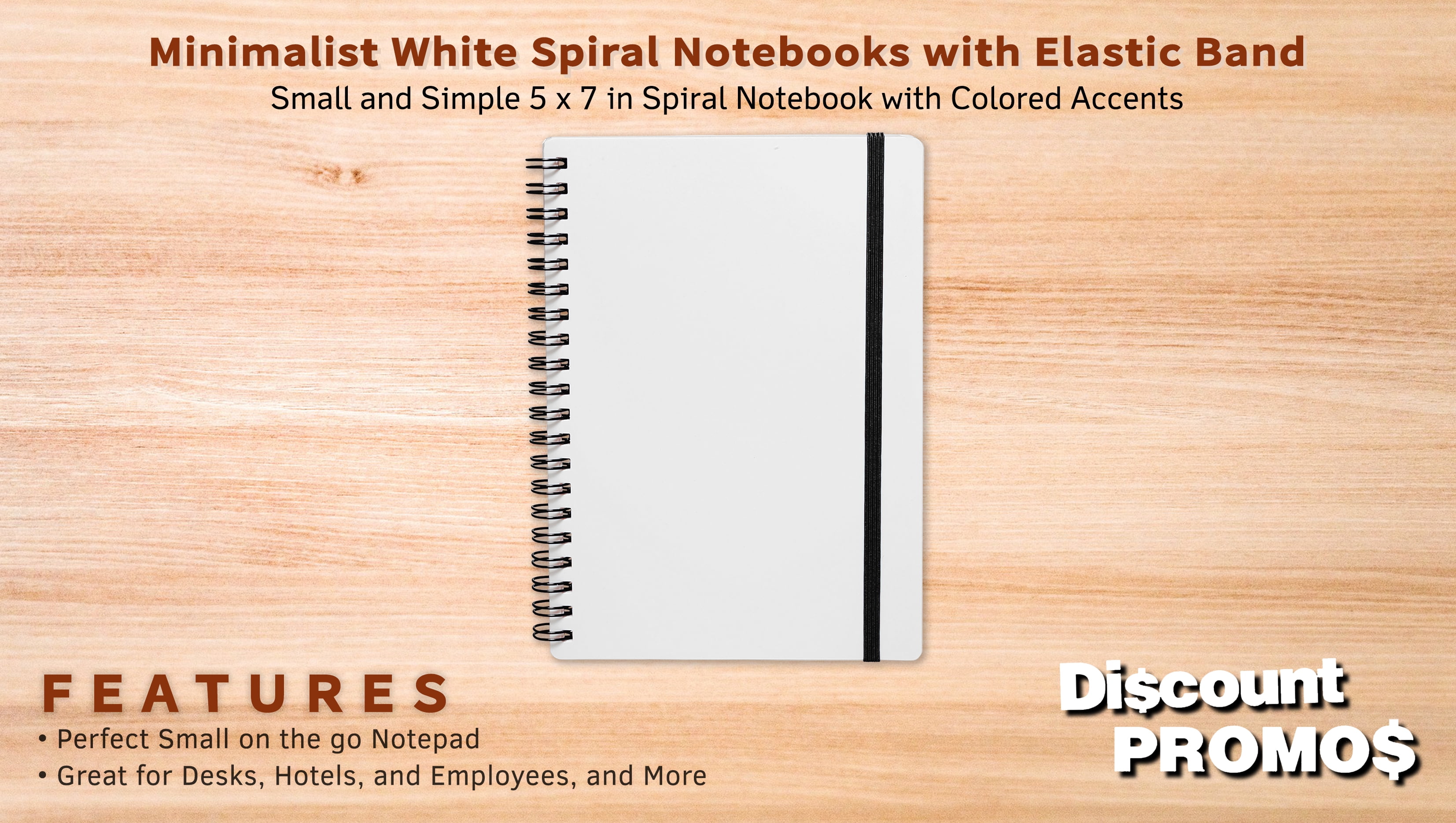 10 White Spiral Notebooks with Elastic Band Pack - 80 lined pages, Recycled - Black
