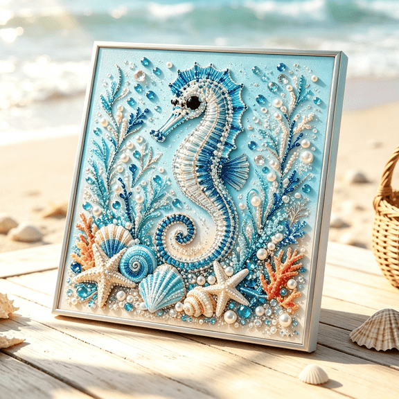 Ocean Theme Pearl Art DIY Kit,Blue Ringed Octopus 3D Diamond Painting Crafts,DIY Pearl Mosaic Wall Art Set With Rhinestones And Beads,Coastal Home Decor Gift For Adults Beginners A5