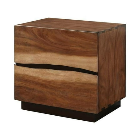 Nightstand with 2 Drawers & Live Edge Details, Brown