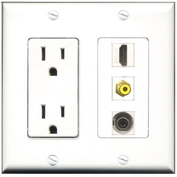 RiteAV - 15 Amp Power Outlet 1 Port HDMI 1 Port RCA Yellow 1 Port 3.5mm Decorative Wall Plate