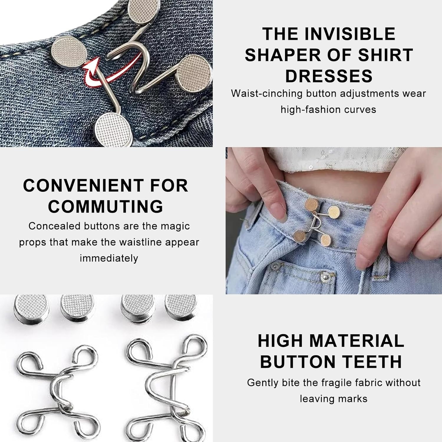 5 Sets Adjustable Silver Waistband Tightener Buttons – Reusable Round Jean Tightening Clips For Loose Pants – No Sewing Required, Easy-to-Use Waist Tightener Clips For Jeans & Trousers