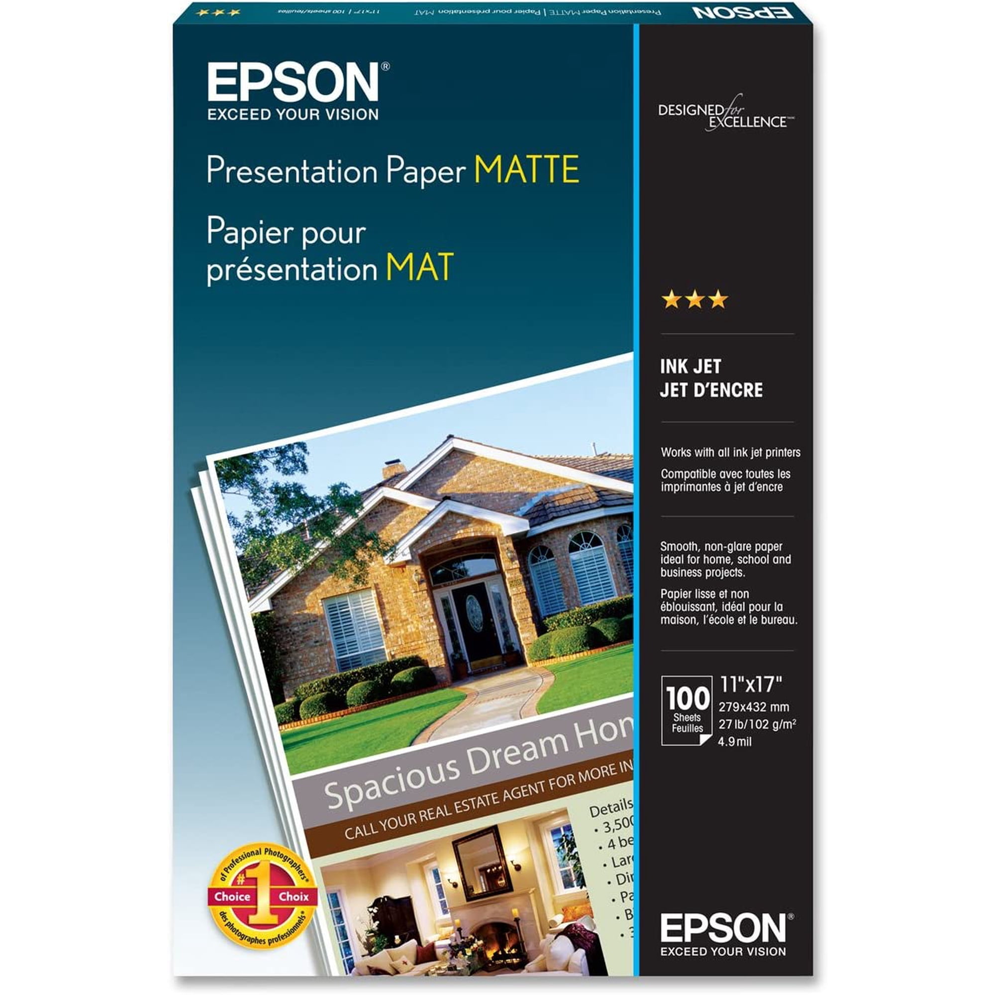 Epson Presentation Paper Matte, 11" x 17", 100 sheets