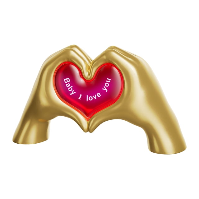 COM1950s Valentine's Day Decorations Light up Resin Figurine, Heart Hand Sign Shape with Lettering, Romantic Glow for Home Shelf Tabletop Centerpiece
