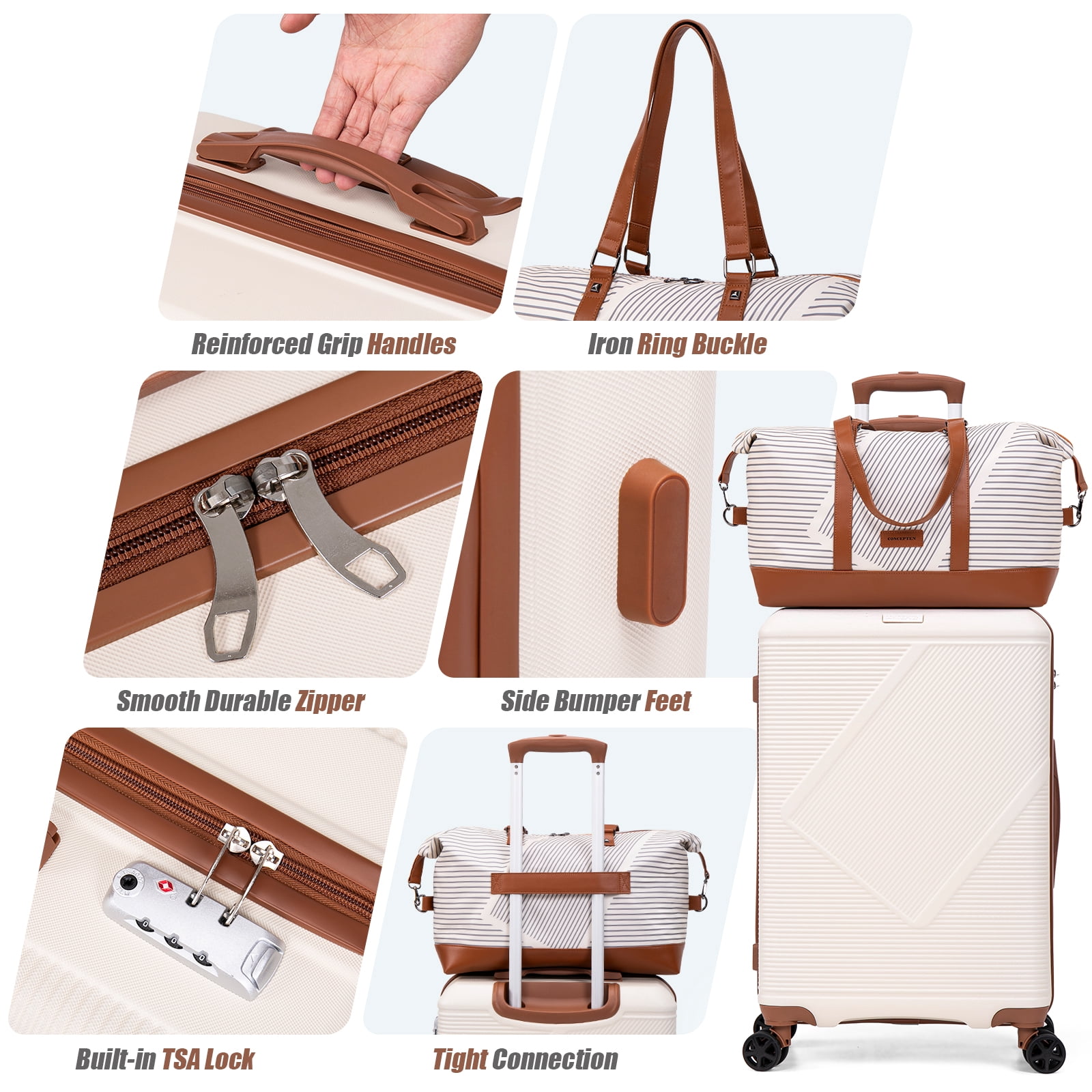 Concepten 5-piece hardshell luggage, lightweight luggage with TSA lock and swivel wheels，Carry On Set with expansion travel bag& Toiletry Bag