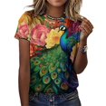 thumbnail image 3 of Pavos Reales Y Flores T-Shirt O Neck Oversize T-Shirts Short Sleeve Classic Tees Women Summer Graphic Tops, 3 of 5
