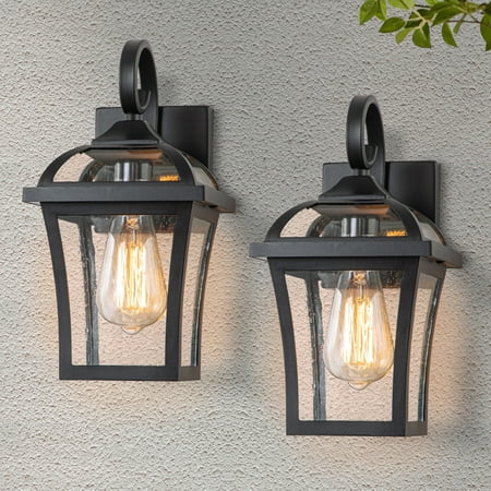 C Cattleya 1-Light Matte Black Outdoor Wall Lantern Sconces with Clear Seeded Glass(2-pack)