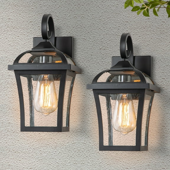C Cattleya 1-Light Matte Black Outdoor Wall Lantern Sconces with Clear Seeded Glass(2-pack)