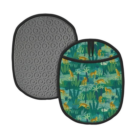 

Qekee Jungle Leopard Pattern Silicone Pot Holders Oven Mitts Heat Resistant Hot Pads Non Slip Pot Holder Towel Cloth Interior Lining