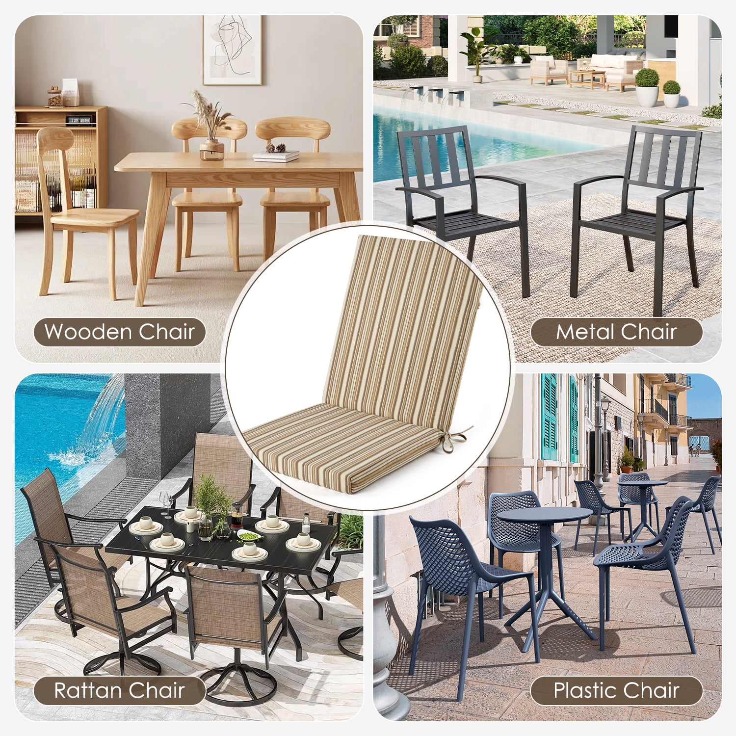 MOONORAH Outdoor Chair Cushions for Patio Furniture, 40"L x 18"W Rectangle Outdoor Chair Pads for Garden Sofa Couch Chair, Midback Chair, Rocking Chair, Waterproof Patio Seat Furniture Cushion