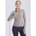 thumbnail image 6 of Womens Full Zip Running Track Jacket Workout Slim Fit Yoga with Thumb Holes Raw Coconut Latte S, 6 of 8