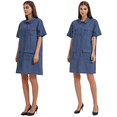 thumbnail image 3 of Women Denim Shirt Dress Loose Short Sleeves Button Down Pockets Cardigan Dresses, Dark Denim, Large, 3 of 5