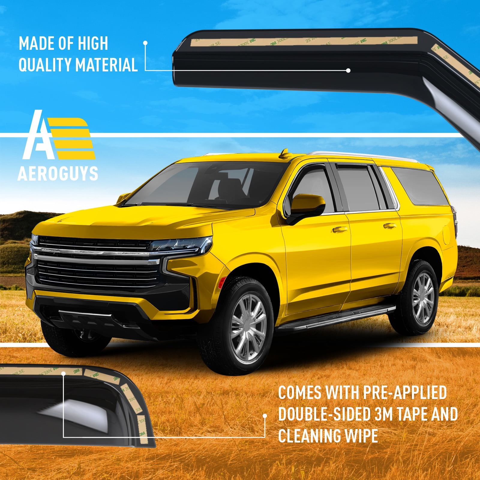 AEROGUYS In-Channel Window Deflectors Extra Durable Window Visors Rain Guards Fit for Chevrolet (Chevy) Suburban 2021-2026, Sun Visors, Wind Vent Visors, Car Accessories - 4 pcs. AG0473