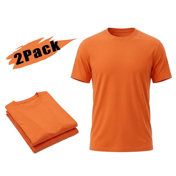 Zfeel High Visibility Short-Sleeved T-Shirt Hi Vis Neon Orange Work Safety Reflective T-Shirt for Men Pure Dry Fit Tee, 2 Pack S