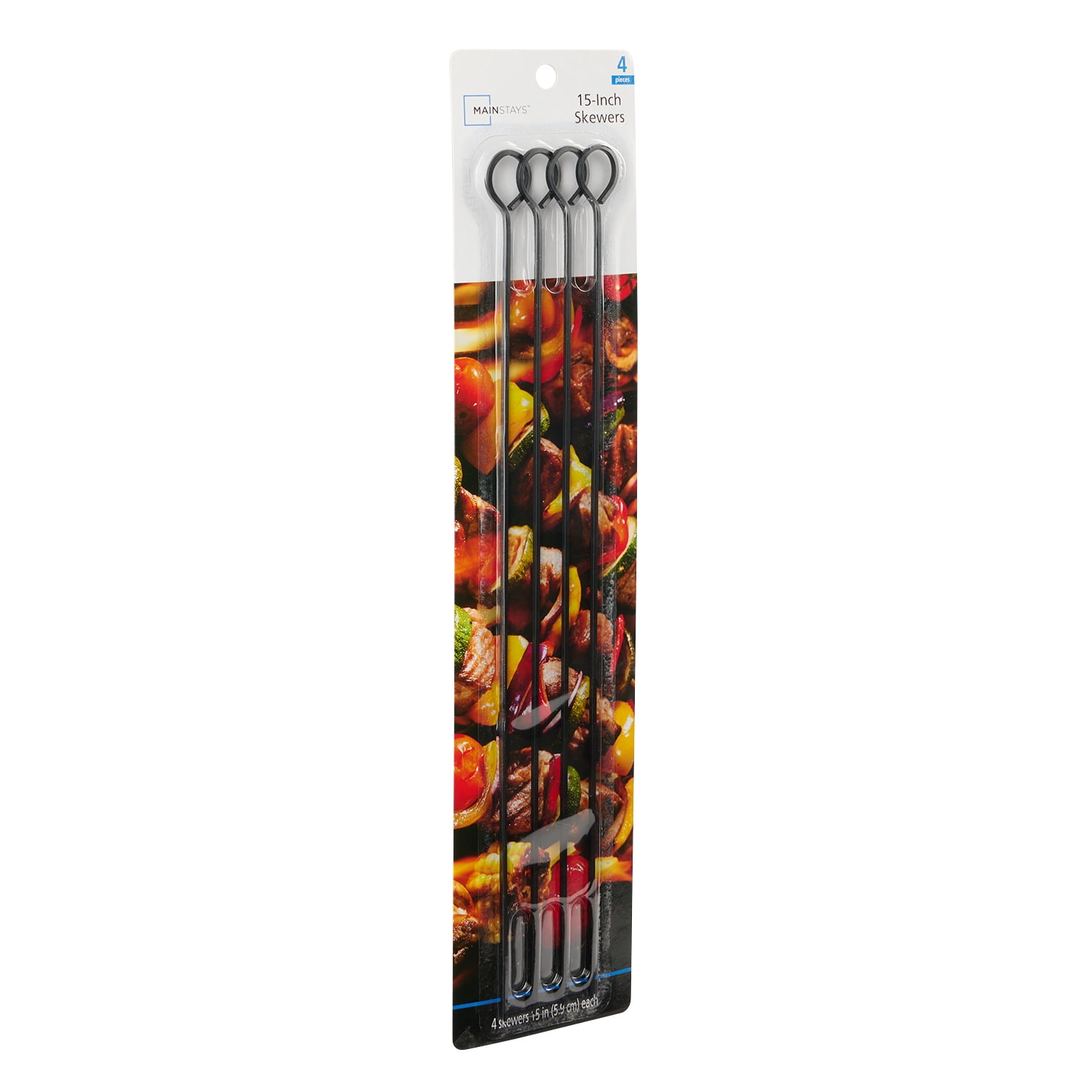 Mainstays 15in Stainless Steel BBQ & Meat Skewers (4 Pack)