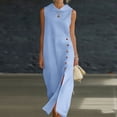 thumbnail image 4 of Women's Solid Linen Sleeveless Long Shift Dress with Side Slit Casual, 4 of 7
