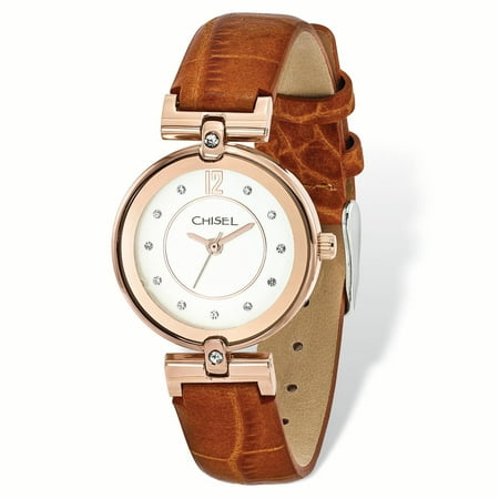 Primal Steel Ladies Chisel IP Rose-plated White Dial Brown Leather Watch