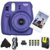 Fujifilm Instax Mini 8 Instant Film Camera (Grape) + 4 AA Ultra High Capacity 3100mah Rechargeable Batteries with AC/DC Travel Turbo Quick Charger + PixiBytes Exclusive Cleaning Cloth