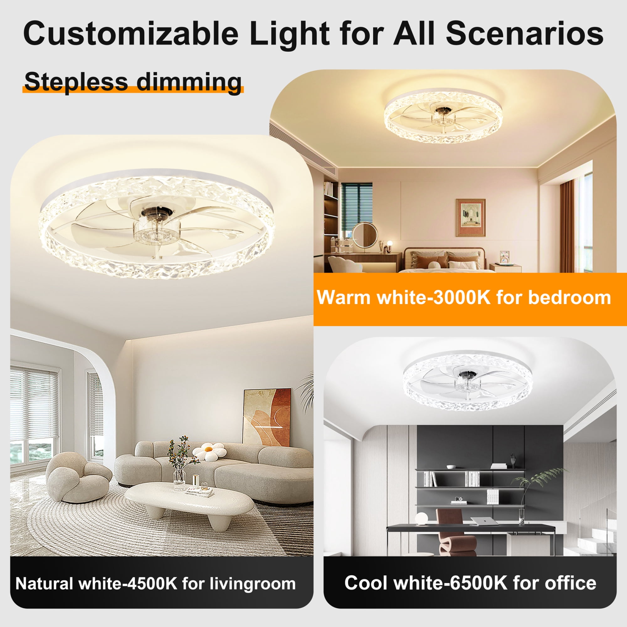 Leumius 23.6" Ceiling Fans with Lights Remote and APP Control, Dimmable 3-Color and 6-Speed quiet DC Motor, Ceiling Fan for Living Room Bedroom White