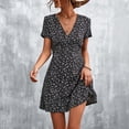thumbnail image 3 of Vestido Verano Cuello En V Moda Versátil Estampado Casual Volantes Vestido Corto De Playa Fluido Negro Floral M, 3 of 6