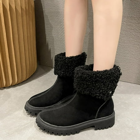 

TALKVE Fashion Winter Women Snow Boots Thick Bottom Low Heel Non Slip Round Toe Solid Color Back Zipper Plush Warm And Comfortable