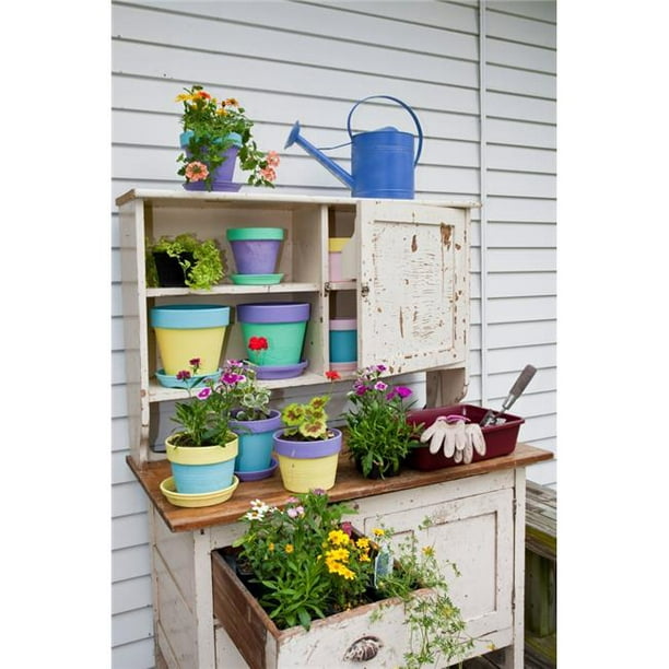 Potting Bench with Containers & Flowers Marion County Illinois USA ...