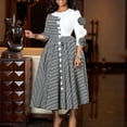 thumbnail image 2 of AURA Plus Size Printed Patchwork A Line Midi Dress Round Neck 3 4 Sleeve High Waist Elegant Work Dress, 2 of 9