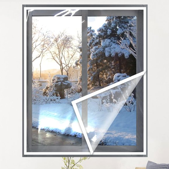 shiyou-Window Insulation Kit 47'' x 63'', Window Plastic for Winterizing, Adjustable TPU with Hook Tape Suitable for Attic Fan Cover, Shutter Cover, Attic Vent, Warm in Winter and Cool in Summer