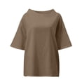 thumbnail image 3 of Tittly T Shirts for Women Spring Tops for Women Women's New Summer Top Woven Round Neck Cotton Solid Color Loose Women's T Shirt Short Sleeved T Shirt Tshirts Shirts Basic Tees Khaki 5XL, 3 of 4
