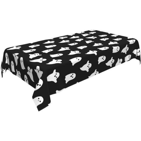 Halloween Rectangle Tablecloths 60X84 Inches Black Halloween Decor Cute Ghost Decorative Rectangle Table Cloth Reusable Washable Ghost Table Cover for Home Kitchen Party Dining Room Patio