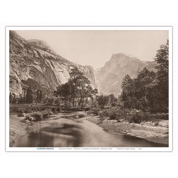 Yosemite's Domes - Yosemite National Park California - Vintage B&W Historical Photograph by Carleton E. Watkins c.1865 - Master Art Print (Unframed) 9in x 12in