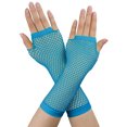 thumbnail image 1 of Women Elbow Length Fingerless Fishnet Gloves 2 Pairs Turquoise, 1 of 2