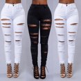 thumbnail image 4 of Woman Denim High Waist Skinny Jeans Distressed Jeggings Trousers Stretch Ripped Hole denim pants, 4 of 5