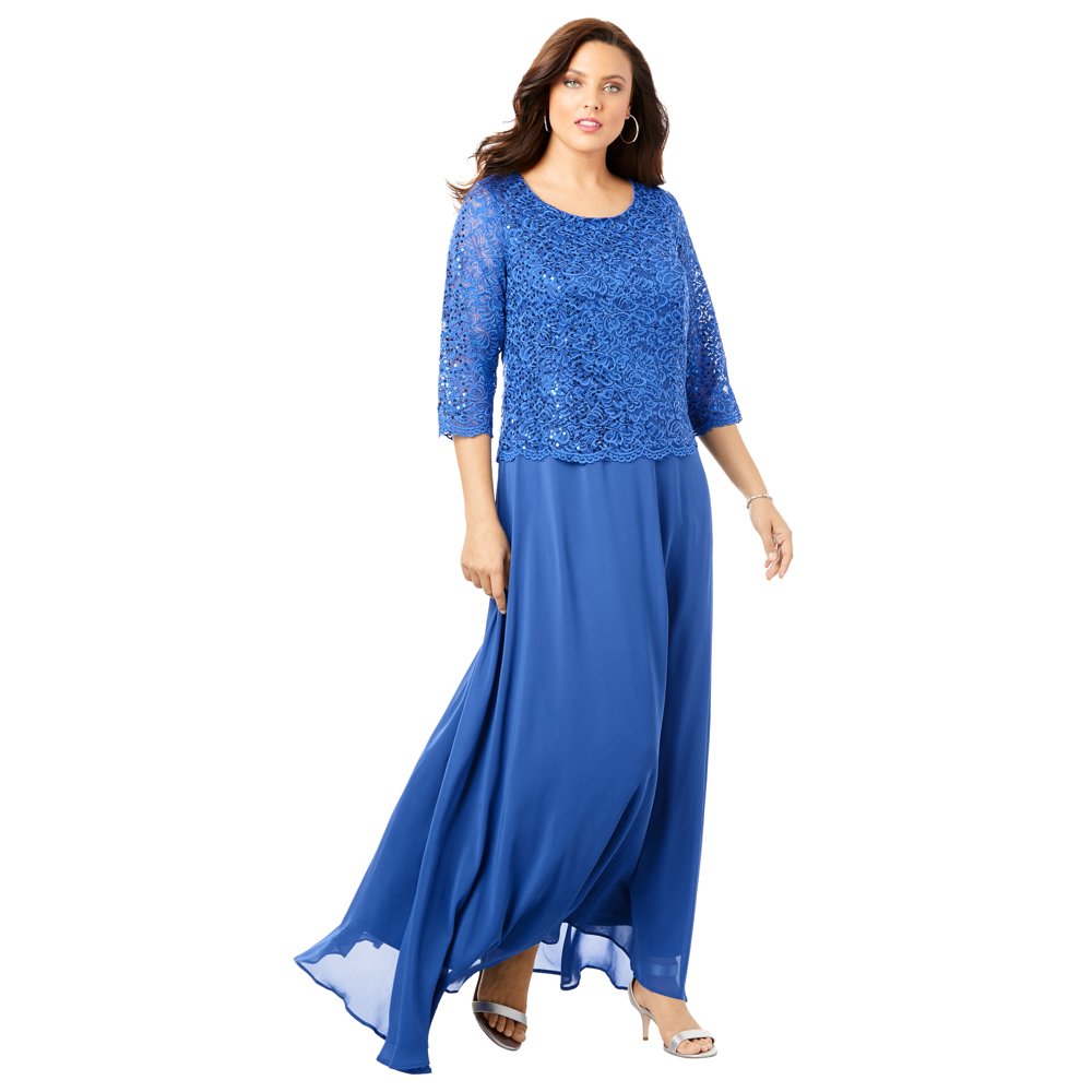 Roaman's - Roaman's Women's Plus Size Lace Popover Dress Formal Evening - Walmart.com - Walmart.com