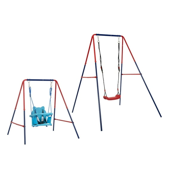 green and blue interesting 2 in 1 swing mental plastic safe swing set 110lbs for outdoor playground