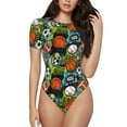thumbnail image 2 of Uemuo Balls Pattern Women's One Piece Short Sleeve Swimsuit Rash Guard Surfing Modest Quick-drying Swimsuit Beach Essentials-Large, 2 of 9