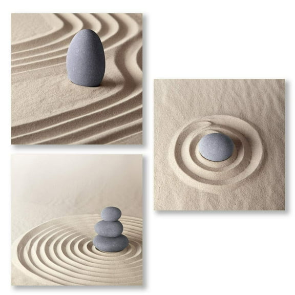 wall26 3 Panel Canvas Wall Art Stones in The Sand Pictures Home Wall Decorations for Bedroom Living Room Paintings Canvas Prints Framed - 24" 24" x3 Panels