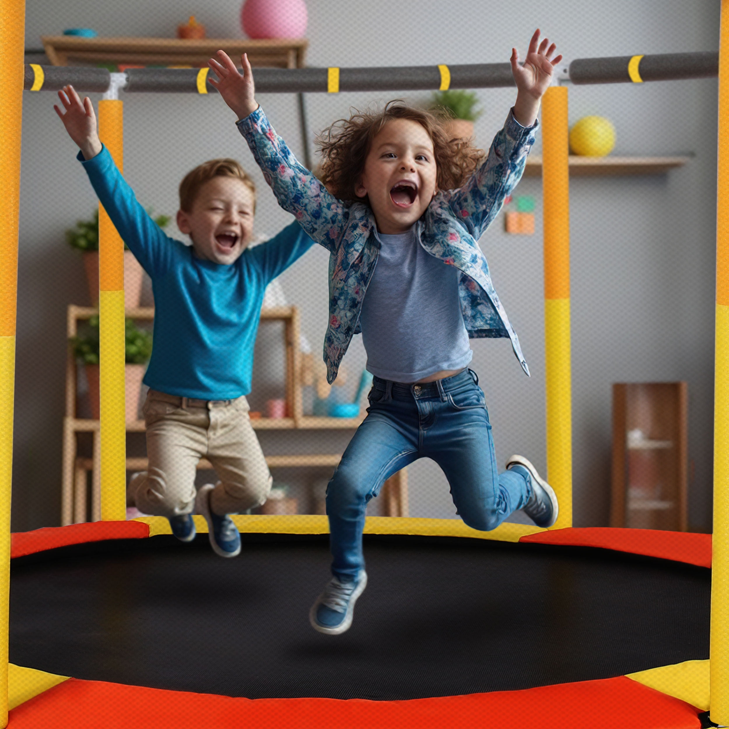 Halicool Round Toddler Trampoline Full Anti-Rust 440lbs with Net Adjustable Gymnastics Bar