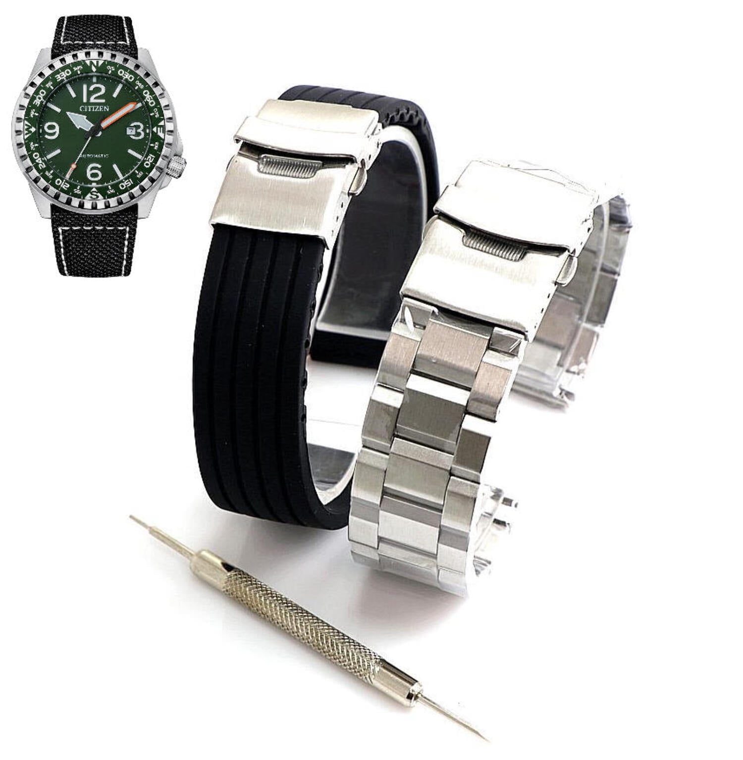Pack of 2 Steel Bracelet & Silicone Replacement Watch Band