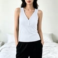 thumbnail image 4 of Womens V Neck Tank Tops Summer Ribbed Sleeveless Henley Shirts Casual Loose Fit Button Up Cami Knit Tees White, 4 of 6