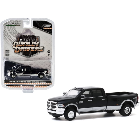 2018 RAM 3500 Big Horn Dually Pickup Truck Harvest Edition Black and Bright Silver "Dually Drivers" Series 4 1/64 Diecast Model Car by Greenlight