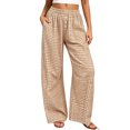 thumbnail image 2 of Stralyhd Womens Gingham Striped Pants Wide Leg Elastic Waist with Pockets Lounge Pajama Home Daily Wear Casual Summer Fall Khaki XL, 2 of 5
