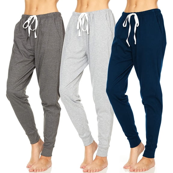 3 Pack: Women's 100% Cotton Lounge Sleep Casual Pajama Bottom Jogger Sweatpants Medium, Set C