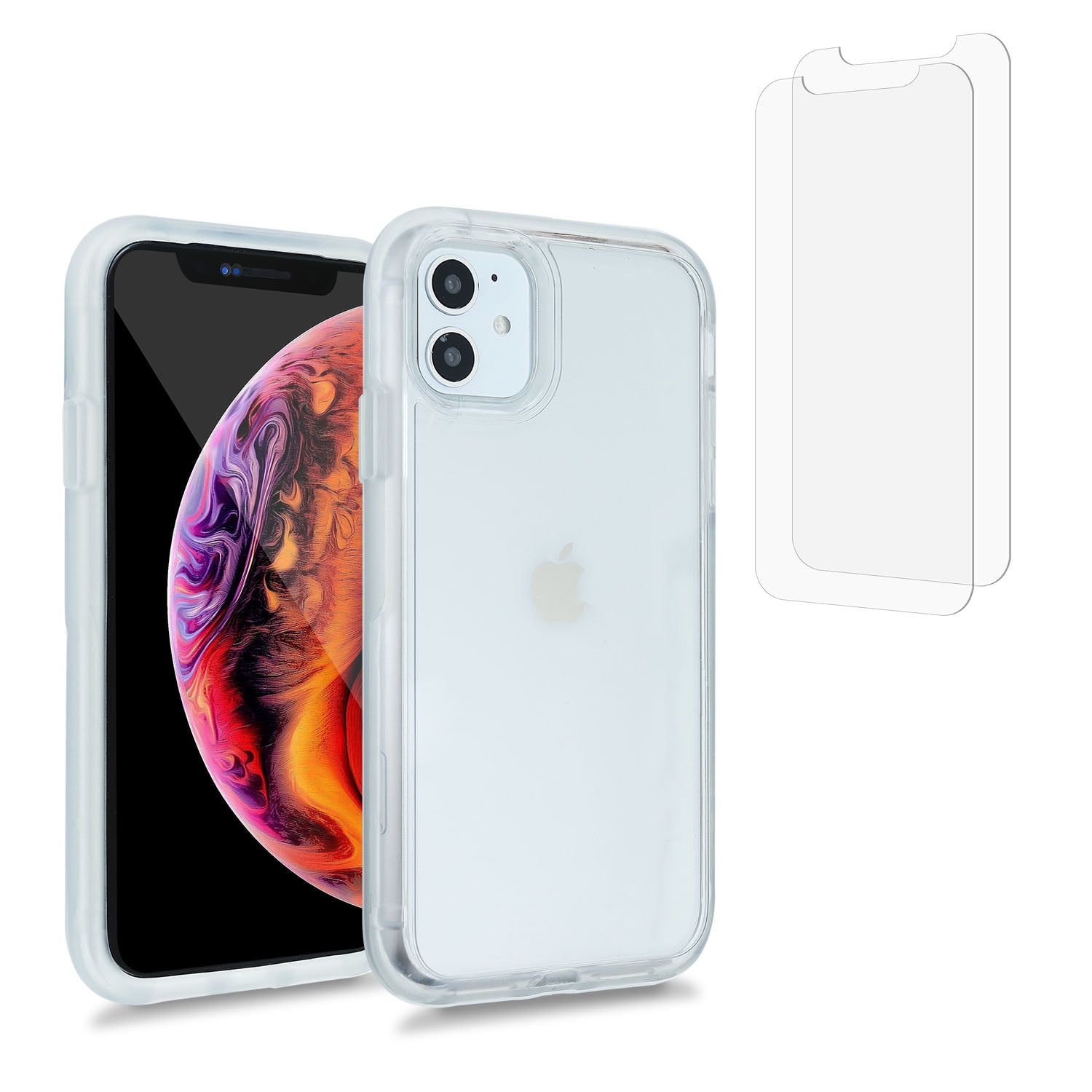 iPhone 11 Case Clear with Screen Protector[2 PACK], Heavy Duty Hard PC