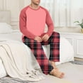 thumbnail image 4 of Mens 2 Piece Pajamas Set Comfy Loungewear Pjs Sleepwear Long Sleeve Crew Neck Top and Wide Leg Bottom Plaid Pants (2XL, Red 01), 4 of 7