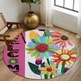 thumbnail image 2 of Round Rug 7Ft Washable Non-Slip, Spring Daisy Circle Area Rugs for Living Room Bedroom, Pink Modern Abstract Art Dots Floral Indoor Floor Mats Carpet Runner for Home Decor Aesthetic, 2 of 8