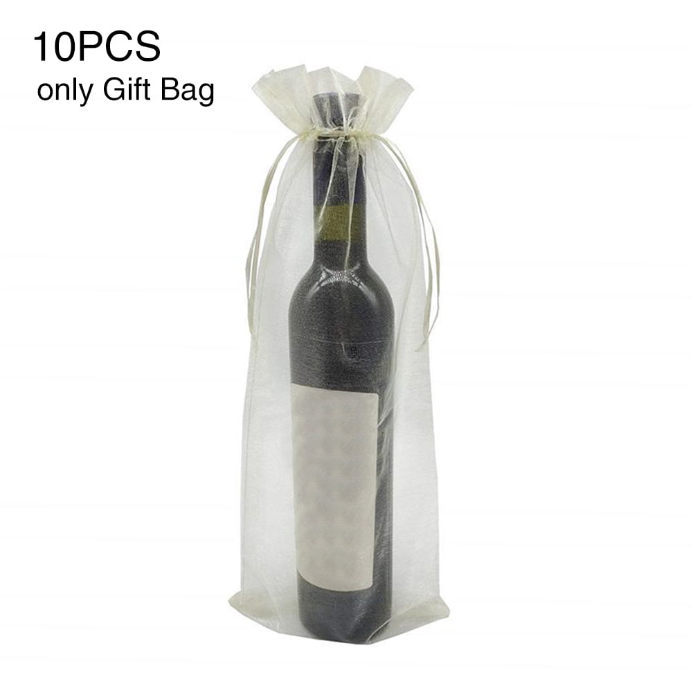10pcs Organza Wine Bottle Gift Bags Wedding Birthday Party Supplies White 