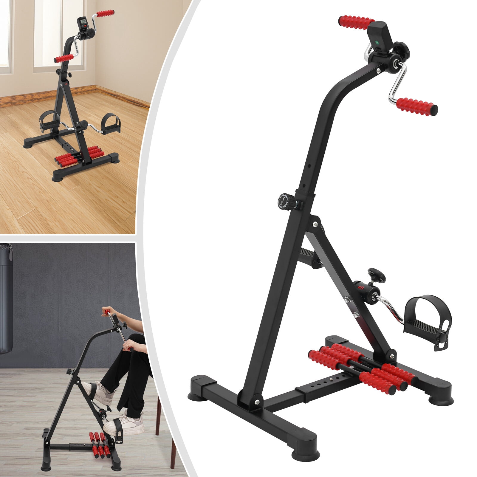 Pedal Exerciser for Physical Therapy & Arm/Leg Workout, Under Desk Bike Pedal Exerciser with 8-Level Adjustable Resistance, LCD Monitor