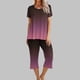 thumbnail image 2 of Conjunto de Pijama de Mujer Estampado Cuello Redondo Camiseta de Manga Corta Y Pantalones, Ropa de Salón con Bolsillos, 2 of 9